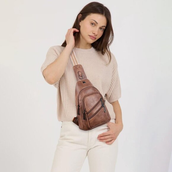 Sling Bag for Women Crossbody Purse Leather Crossbody Bag Fanny Pack Chest Pack - Picture 2 of 9